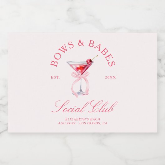 Bows & Babes Coquette Kersen Bachelorette Sparkling Wijnetiket (Enkel label)