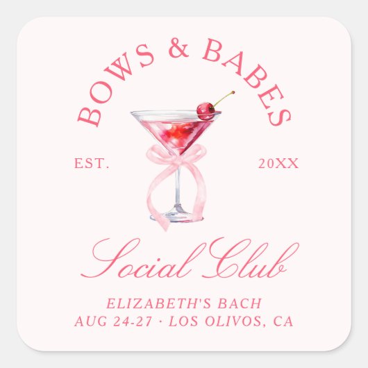 Bows & Babes Coquette Kersen Bachelorette Vierkante Sticker (Voorkant)