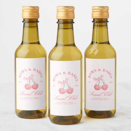 Bows & Babes Coquette Kersen Bachelorette Wijn Etiket (Flessen)