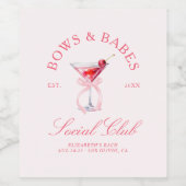 Bows & Babes Coquette Kersen Bachelorette Wijn Etiket (Enkel label)
