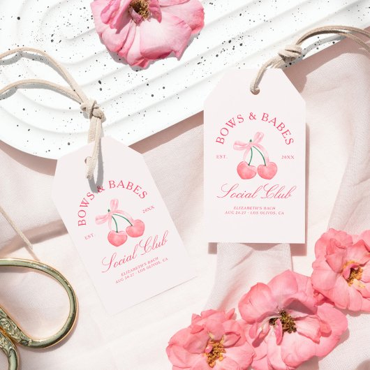 Bows & Babes Coquette Kersen Vrijgezellenfeest Cadeaulabel