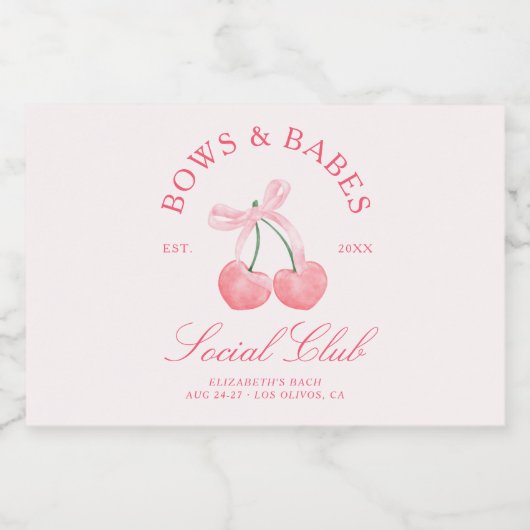 Bows & Babes Coquette Kersen Vrijgezellenfeest Sparkling Wijnetiket (Enkel label)