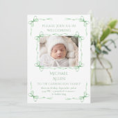 Bows Baby Groene Foto Geboorteaankondiging Kaart (Staand voorkant)