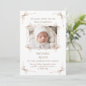 Bows Baby Neutral Foto Aankondiging Kaart (Staand voorkant)