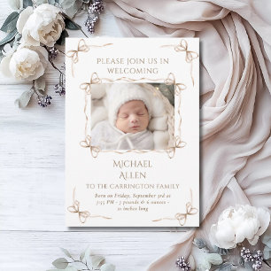 Bows Baby Neutral Foto Aankondiging Kaart