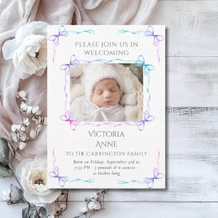 Bows Baby Rainbow Foto Geboorteaankondiging Kaart