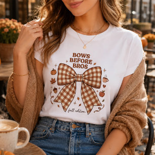Bows Before Bros Herfst Coquette Geruite Strik Gra T-shirt