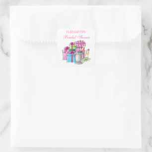 Bows Bubbly en Blooms Bruidsmeisjesshower Vierkante Sticker