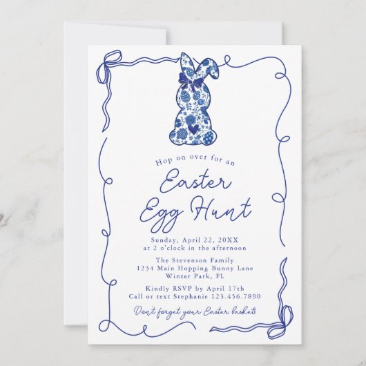  Bows Chinoiserie Bunny Easter Egg Hunt Kaart (Voorkant)