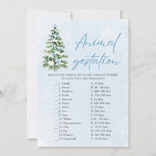Bows Christmas Animal Gestation Baby Shower Game Kaart (Voorkant)