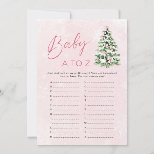 Bows Christmas Baby Items A tot Z Baby shower Game Kaart (Voorkant)