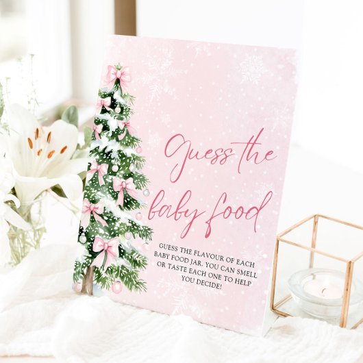 Bows Christmas Guess het Baby Food Baby shower Reclamebord Met Voetstuk