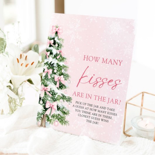 Bows Christmas Guess Hoeveel kussen Baby shower Reclamebord Met Voetstuk