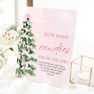Bows Christmas Guess Hoeveel Snoepjes Baby shower Reclamebord Met Voetstuk