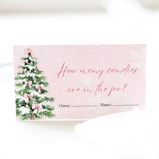 Bows Christmas Hoeveel Snoepjes Baby shower spel Informatiekaartje