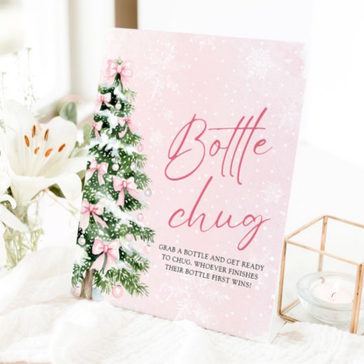 Bows Christmas Tree Baby shower Bottle Chug Sign Reclamebord Met Voetstuk