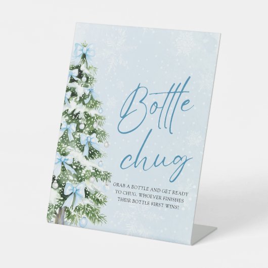 Bows Christmas Tree Baby Shower Bottle Chug Sign Reclamebord Met Voetstuk (Voorkant)