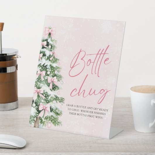 Bows Christmas Tree Baby shower Bottle Chug Sign Reclamebord Met Voetstuk (Insitu)