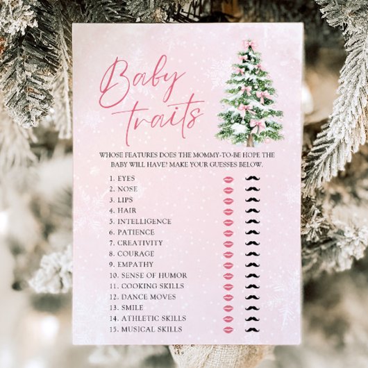 Bows Christmas Tree Baby Traits Baby shower Game Kaart