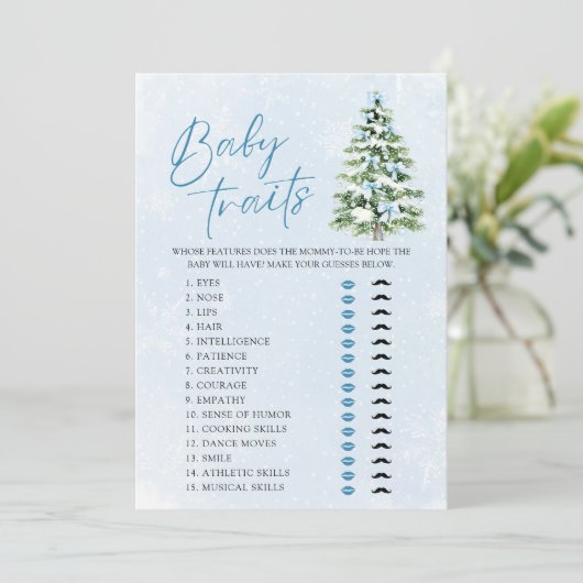 Bows Christmas Tree Baby Traits Baby Shower Game Kaart (Staand voorkant)