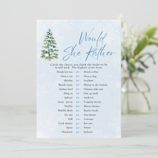 Bows Christmas Would She Rather Baby Shower Game Kaart (Staand voorkant)