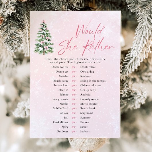 Bows Christmas zou ze liever Baby shower spel Kaart