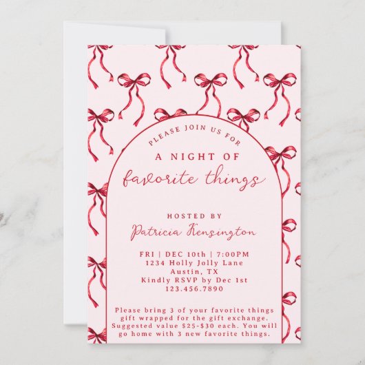 Bows Favoriete Dingen Kerstcadeau Uitwisselingsfee Kaart (Voorkant)