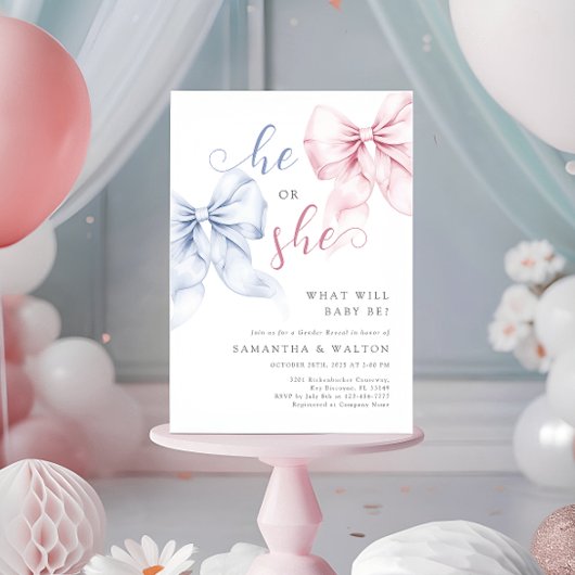 Bows Gender Reveal Party Invitation Kaart