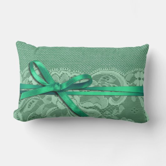 Bows Ribbon & kant met Burlap mint Kussen (Voorkant)
