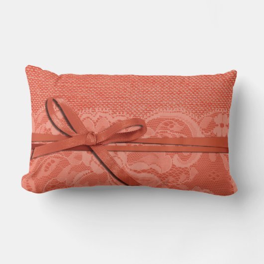 Bows Ribbon & Lace met Burlap peach Kussen (Voorkant)