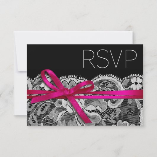 Bows Ribbon & Lace RSVP Black fuschia Kaartje (Voorkant)