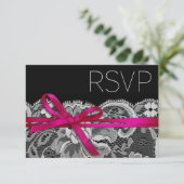 Bows Ribbon & Lace RSVP Black fuschia Kaartje (Staand voorkant)