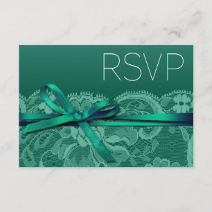 Bows Ribbon & Lace RSVP   blauwgroen Kaartje