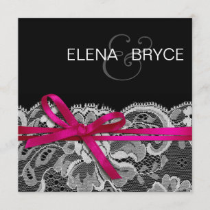 Bows Ribbon & Lace Save the Date Black fuschia
