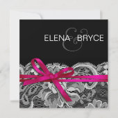 Bows Ribbon & Lace Save the Date Black fuschia (Voorkant)