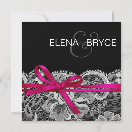 Bows Ribbon & Lace Save the Date Black fuschia (Voorkant)