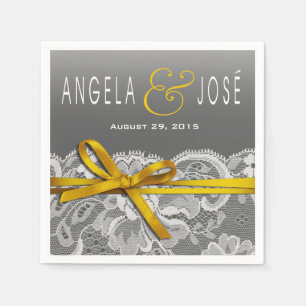 Bows Ribbon & Lace Wedding Party grijsgeel Servetten