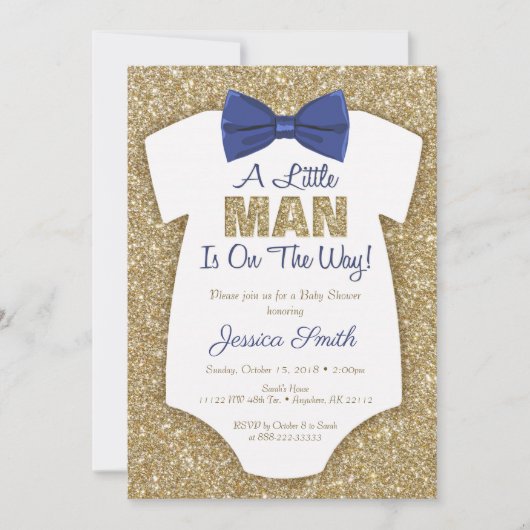 Bowtie Baby shower Invitation Gold Glitter Kaart (Voorkant)