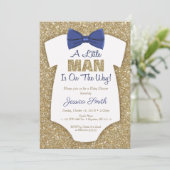 Bowtie Baby shower Invitation Gold Glitter Kaart (Staand voorkant)