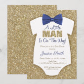 Bowtie Baby shower Invitation Gold Glitter Kaart (Voorkant / Achterkant)