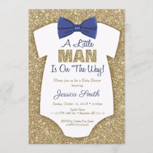 Bowtie Baby shower Invitation Gold Glitter Kaart