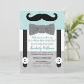 Bowtie baby shower uitnodiging mint grijs klein ma (Staand voorkant)