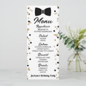 Bowtie Black en Gold Glitter Birthday Party Food Menu (Staand voorkant)