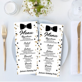 Bowtie Black en Gold Glitter Birthday Party Food Menu