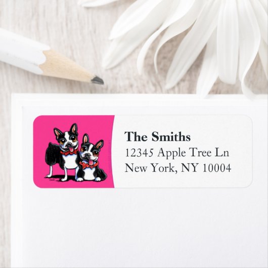 Bowtie Boston Terriers Hot Pink Etiket (Insitu)