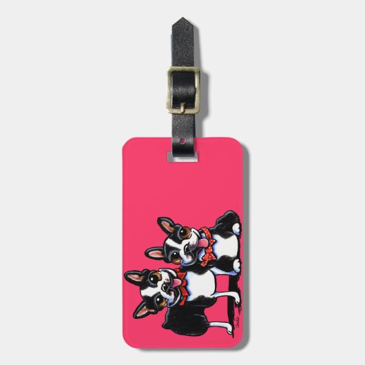 Bowtie Boston Terriers Off-Leash Art™ Bagagelabel (Voorkant verticaal)