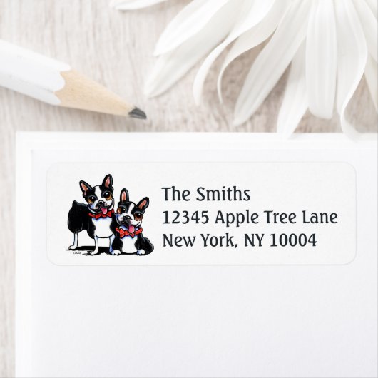 Bowtie Boston Terriers Off-Leash Art™ Etiket (Insitu)