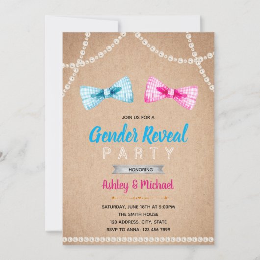 Bowtie gender reveal party uitnodiging (Voorkant)