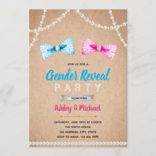Bowtie gender reveal party uitnodiging
