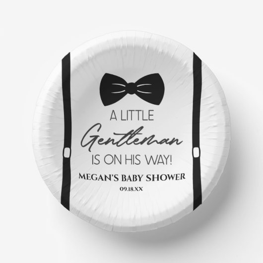 Bowtie Suspenders een klein Gentleman Baby shower Papieren Kommen (Voorkant)